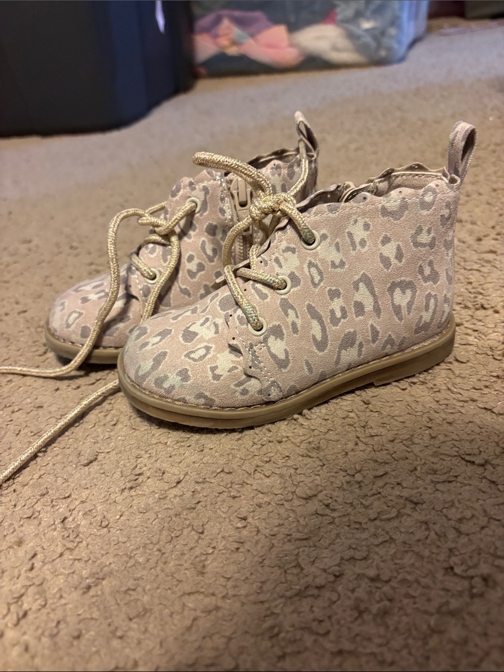 Girls Pink Leopard Print Lace-Up Ankle Boots